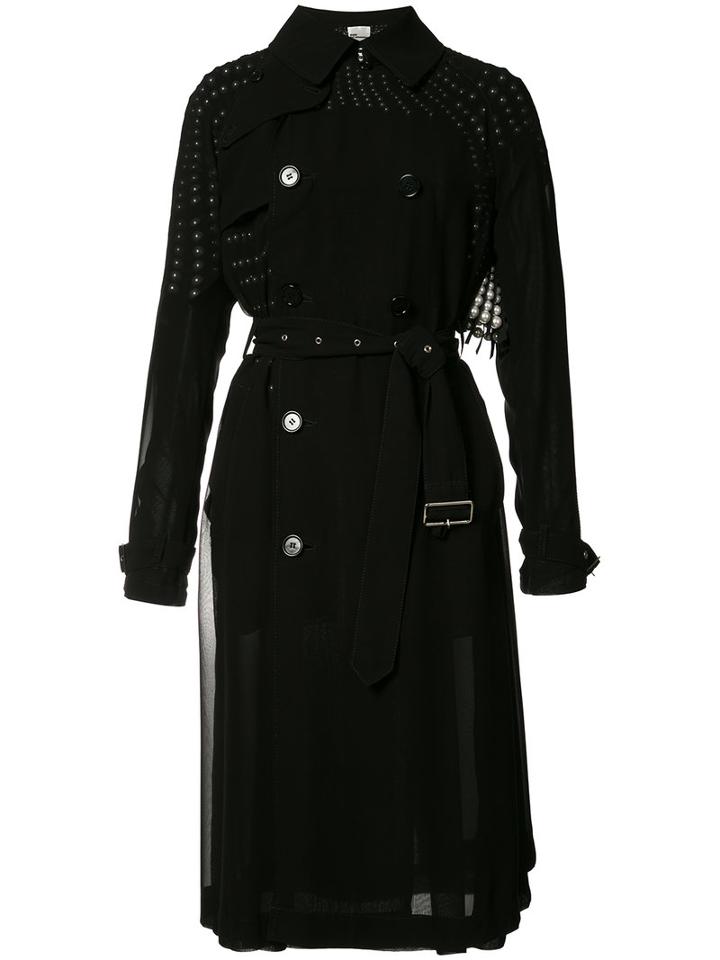 Comme Des Garçons Noir Kei Ninomiya Studded Detail Double-breasted Coat, Women's, Size: Small, Black, Artificial Leather/polyester