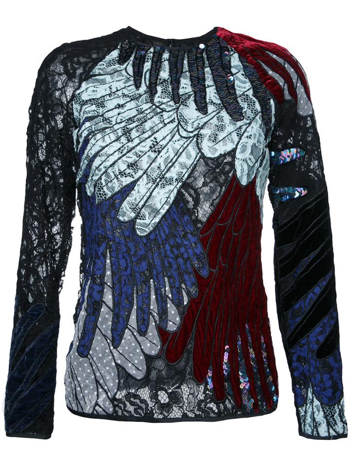 Romance Was Born Feather Applique Top, Women's, Size: 6, Black, Silk/polyester