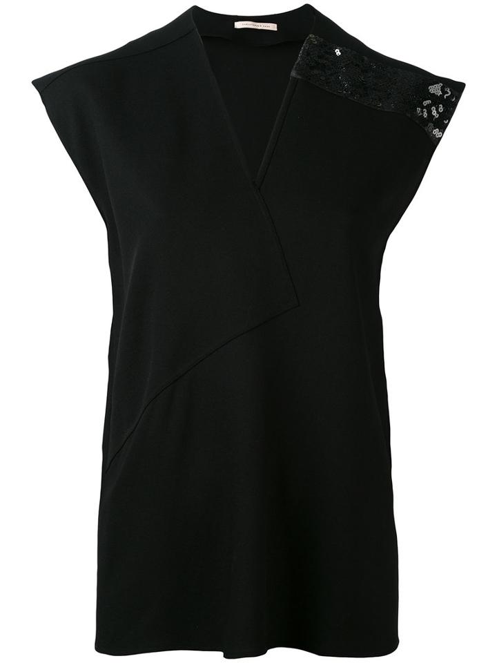 Christopher Kane - Contrast Stitched Top - Women - Polyester/virgin Wool - 40, Black, Polyester/virgin Wool