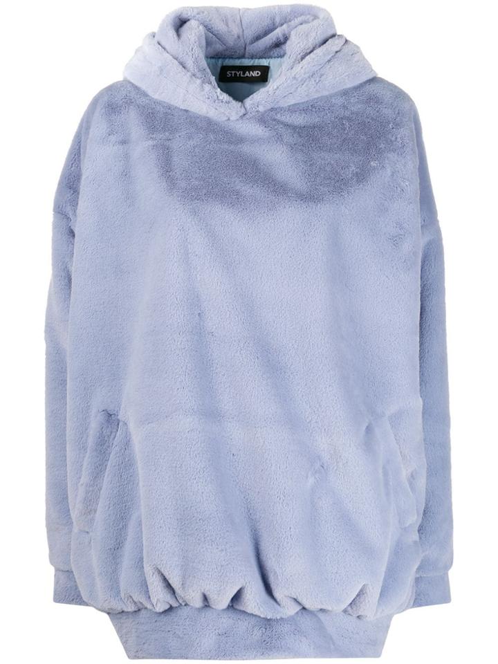 Styland Faux Fur Oversized Hoodie - Blue