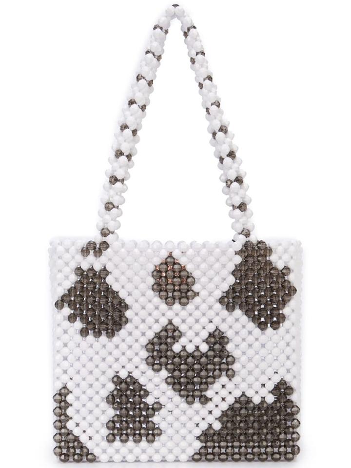 Susan Alexandra Cow Pattern Beaded Tote - White