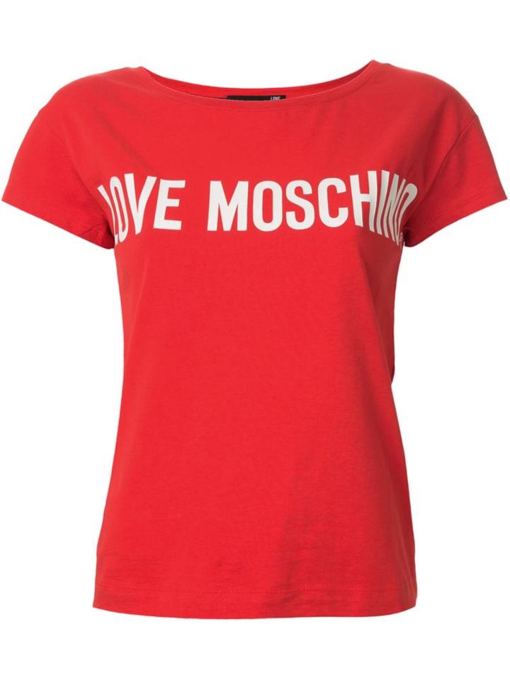Love Moschino Logo Print T-shirt, Women's, Size: 42, Red, Cotton