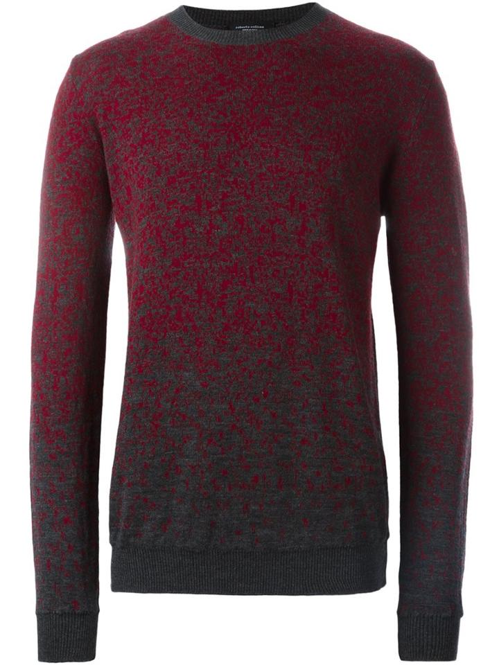 Roberto Collina Flocked Crew Neck Sweater, Men's, Size: 50, Red, Merino
