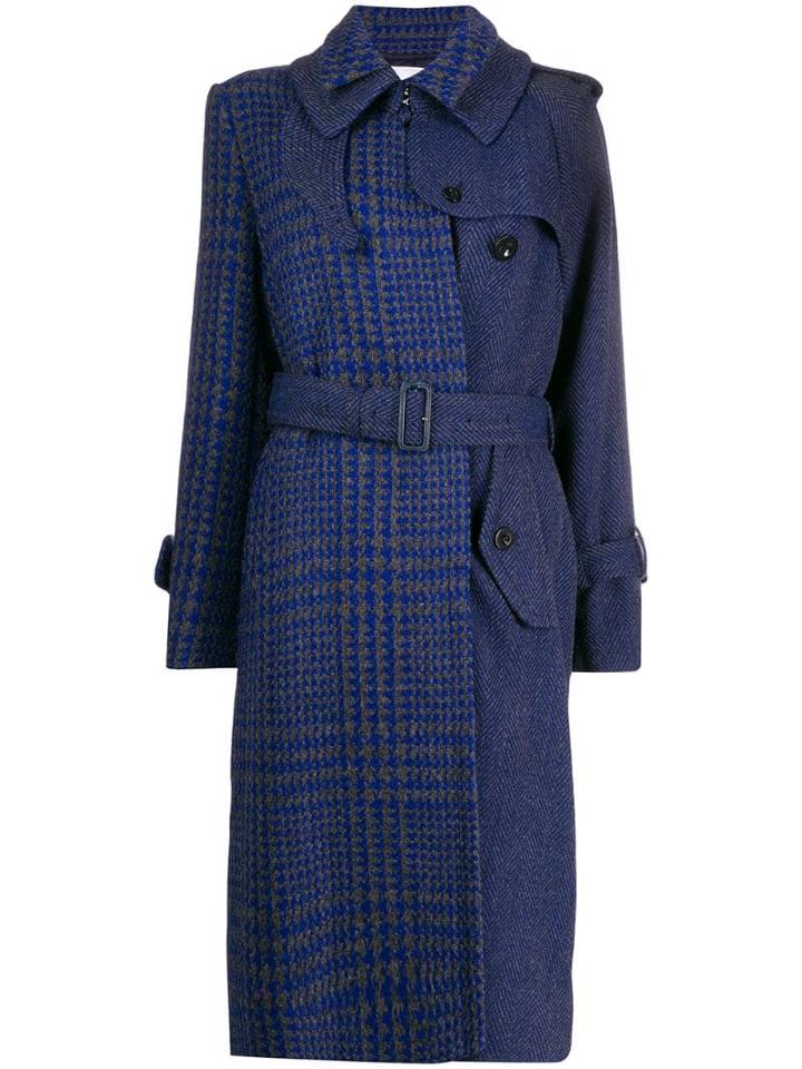 Sacai Houndstooth Panelled Coat - Blue