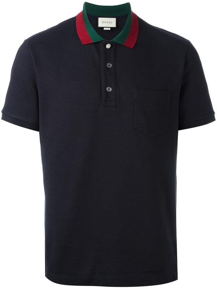 Gucci Striped Collar Polo Shirt, Men's, Size: Medium, Blue, Cotton/spandex/elastane