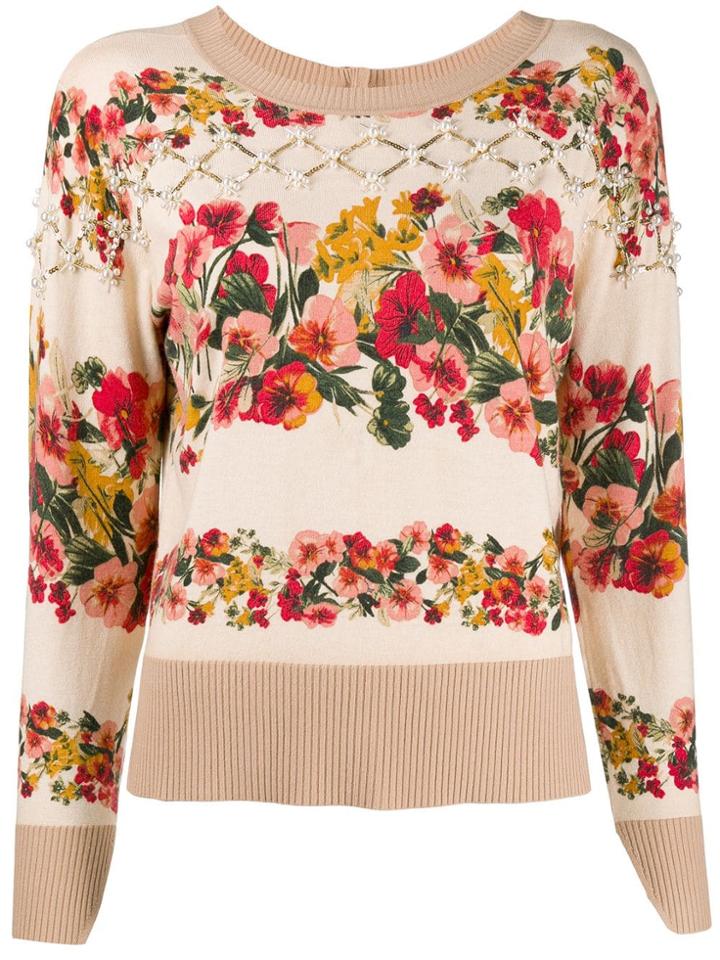 Twin-set Floral Intarsia Cardigan - Neutrals