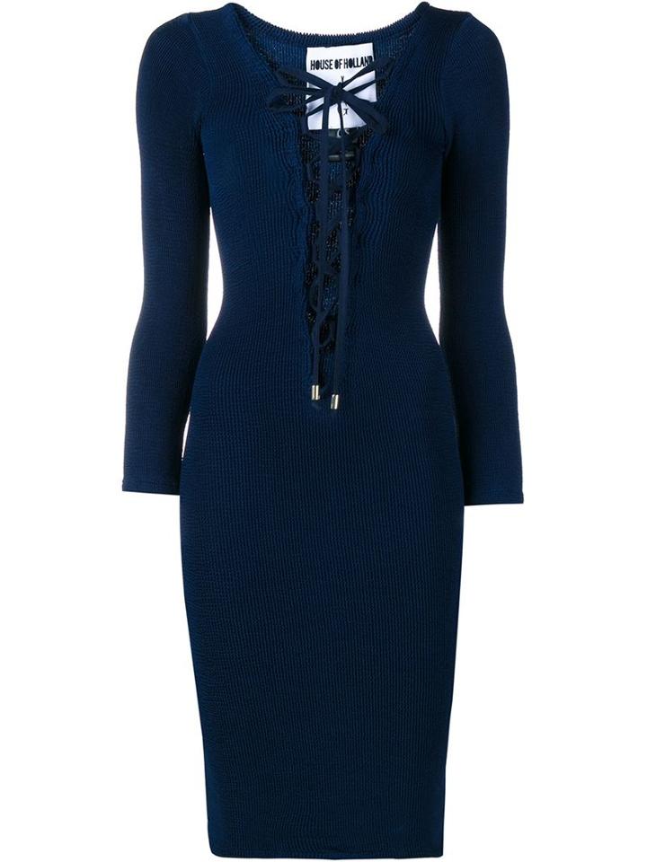 House Of Holland Lace-front Long Sleeve Dress