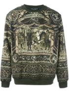 Dolce & Gabbana Carretto Siciliano Print Sweatshirt, Men's, Size: 52, Green, Cotton/viscose