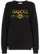 Gucci Black And Multicoloured Sequins Logo And Tiger Sweatshirt