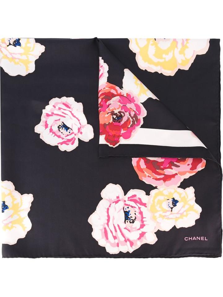 Chanel Vintage Floral Print Scarf, Women's, Black