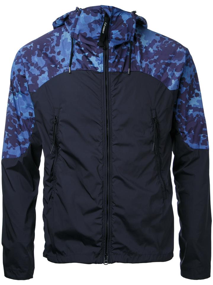Cp Company Printed Shoulders Hooded Jacket, Men's, Size: 48, Blue, Nylon
