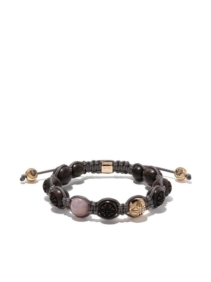 Shamballa Jewels 18kt Yellow Gold, Diamond And Wood Beaded Braided