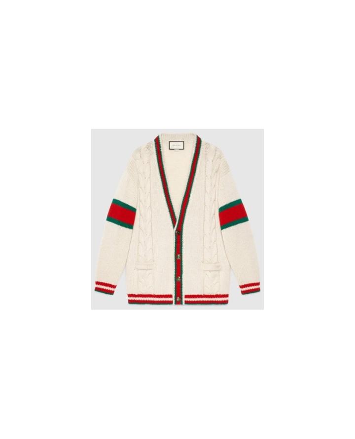 Fashion Concierge Vip Gucci - Web Cable Knit Wool Cardigan -