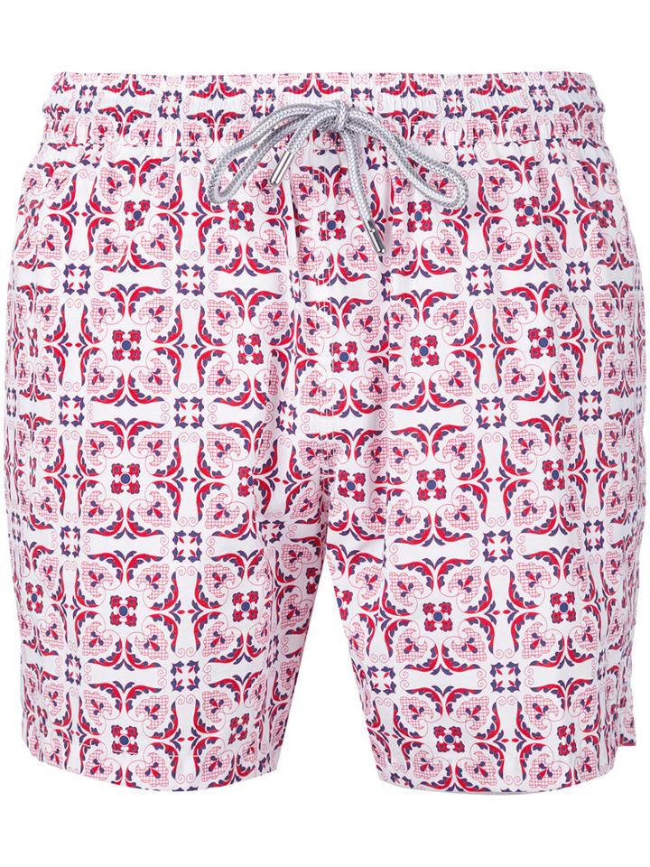 Capricode - Geometric Leaf Print Swim Shorts - Men - Polyamide - Xl, Red, Polyamide