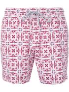 Capricode - Geometric Leaf Print Swim Shorts - Men - Polyamide - Xl, Red, Polyamide