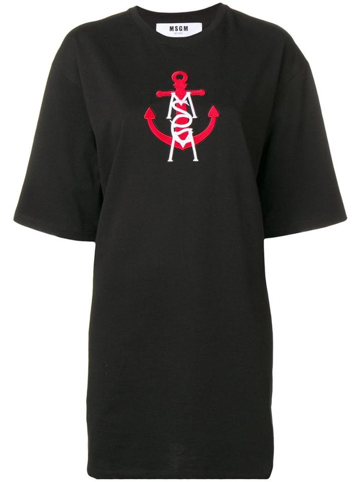 Msgm Logo Printed T-shirt Dress - Black