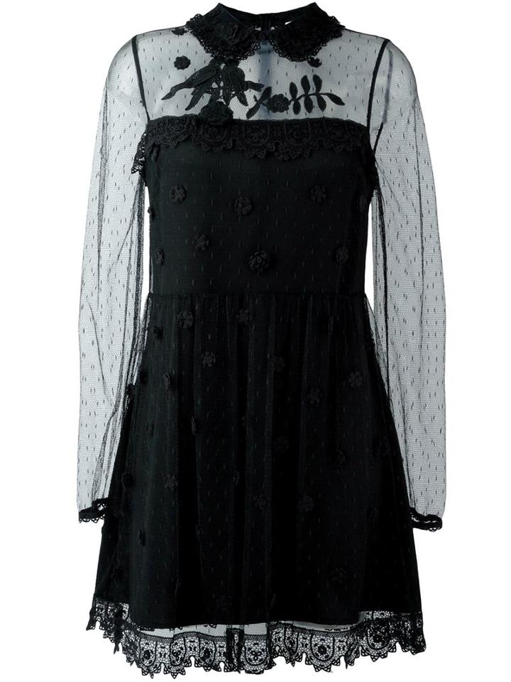 Red Valentino Sheer Layer Dress, Women's, Size: 44, Black, Silk/cotton/polyester