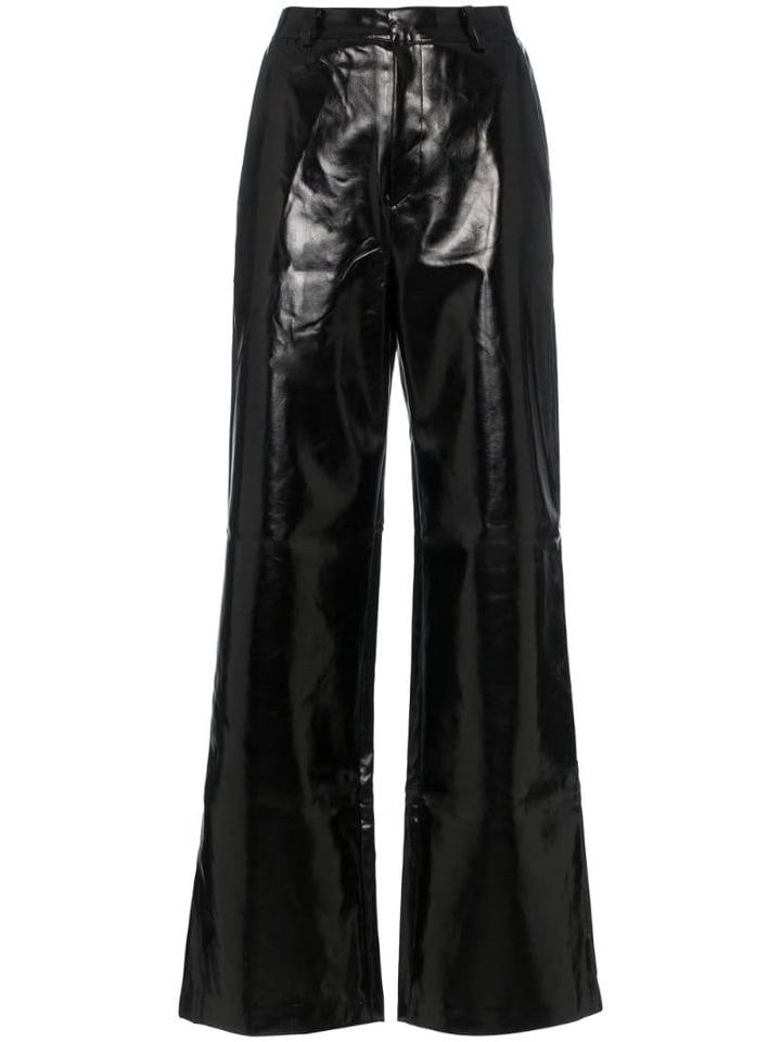 Charm's High Waisted Straight Leg Leather Trousers - Black