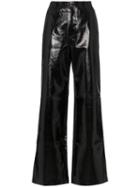 Charm's High Waisted Straight Leg Leather Trousers - Black