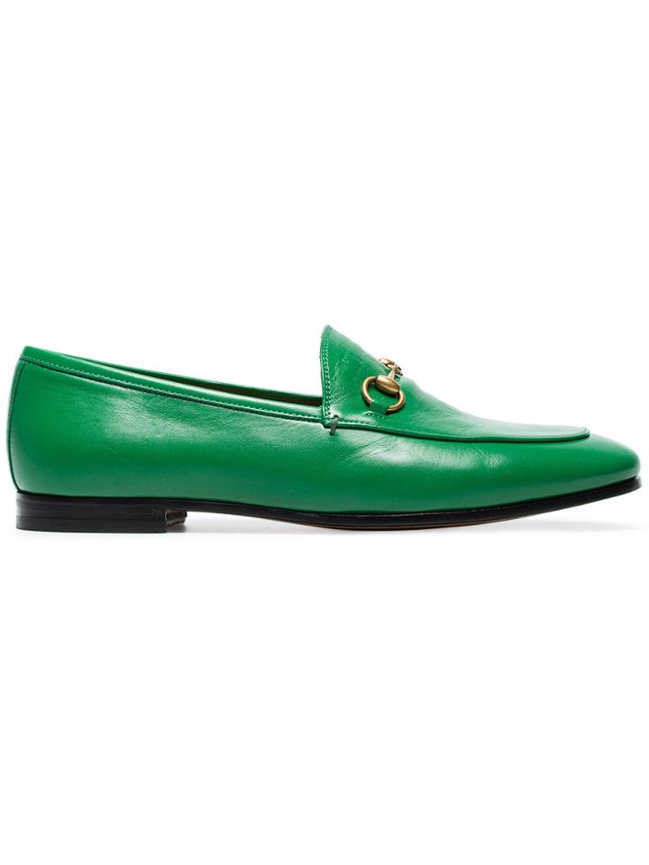 Gucci Green Jordaan Leather Loafers