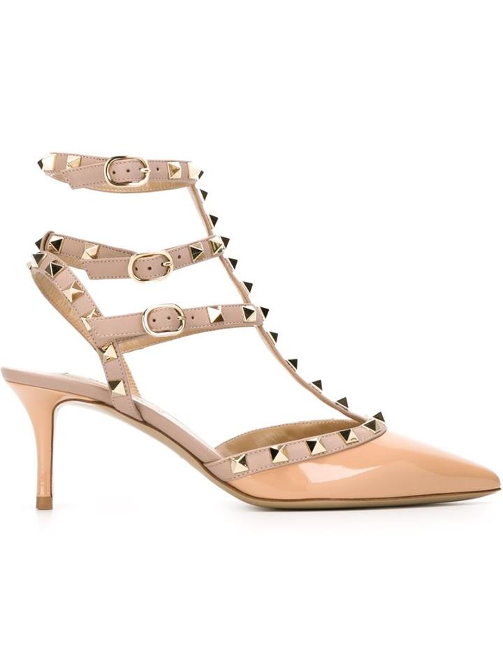Valentino Rockstud Pumps, Women's, Size: 37, Nude/neutrals, Leather/patent Leather/metal Other