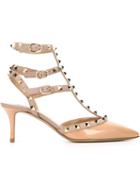 Valentino Rockstud Pumps, Women's, Size: 37, Nude/neutrals, Leather/patent Leather/metal Other