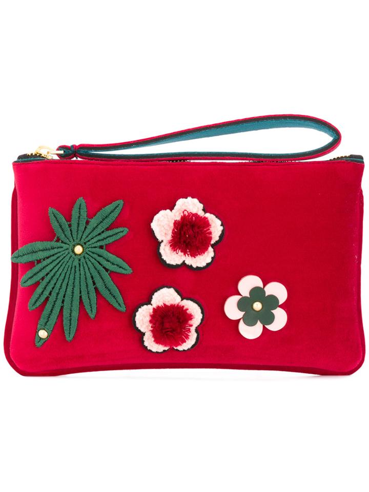 Alila Small Appliqué Flower Clutch - Red
