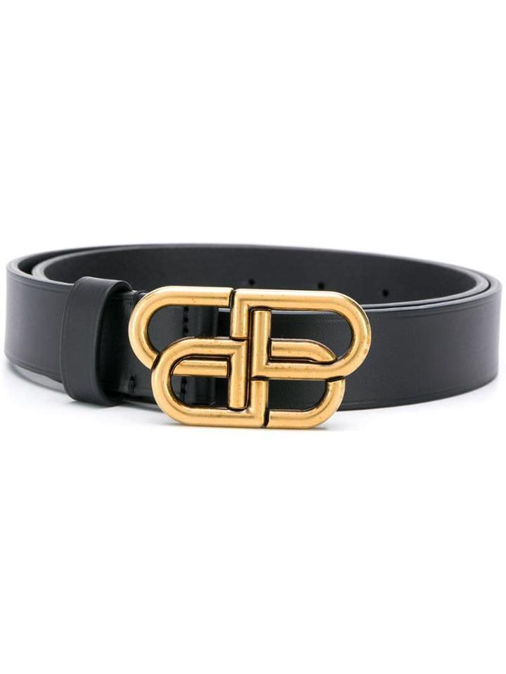 Balenciaga Bb Logo Thin Belt - Black
