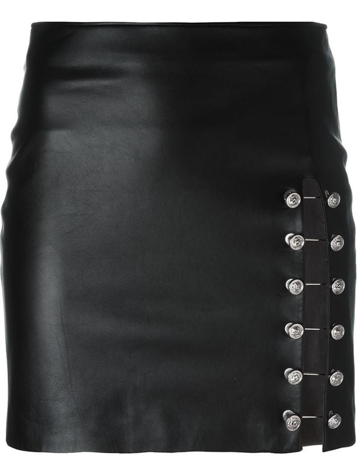 Versus Pinned Slit Mini Skirt, Women's, Size: 42, Black, Leather/acetate/polyester