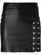 Versus Pinned Slit Mini Skirt, Women's, Size: 42, Black, Leather/acetate/polyester