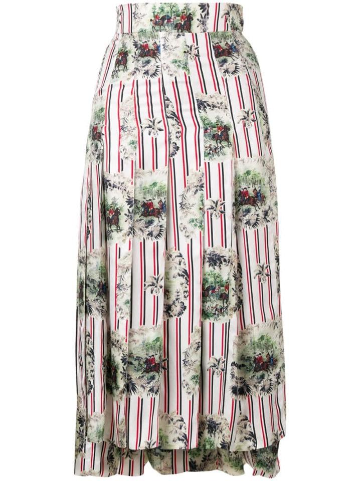 Thom Browne Tricolor Hunting Print Pleated Skirt - White