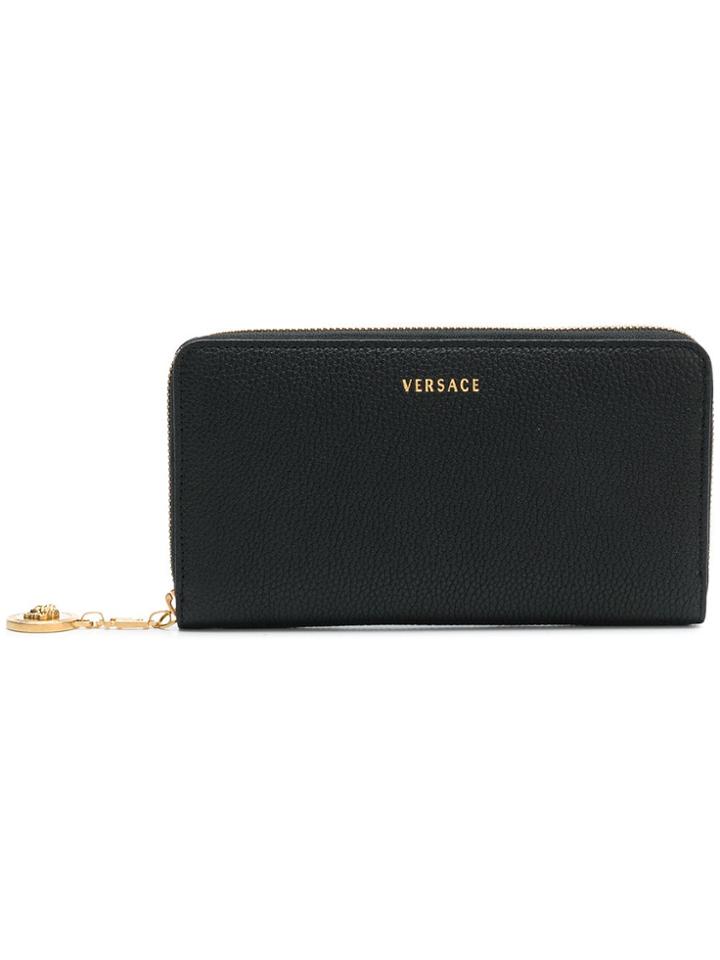 Versace Logo Zip Wallet - Black