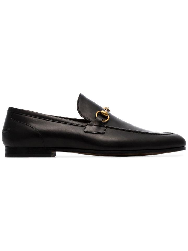 Gucci Black Jordan Buckle Embellished Leather Loafers