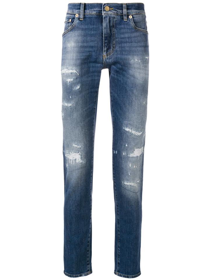 Dolce & Gabbana Distressed Regular-fit Jeans - Blue