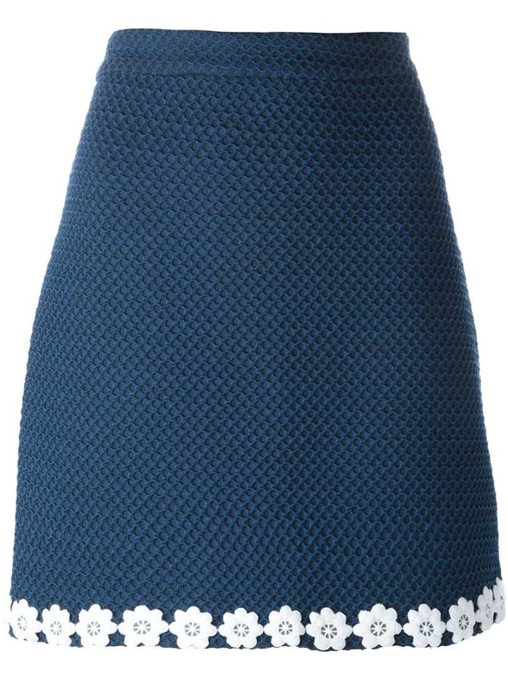 Boutique Moschino Floral Trim A-line Skirt, Women's, Size: 42, Blue, Cotton/polyester/polyamide/other Fibers