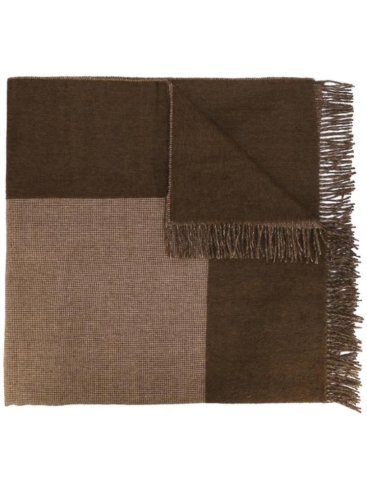 The Inoue Brothers Fringed Trim Colour Block Scarf, Men's, Brown, Alpaca