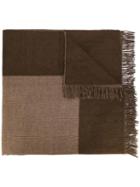 The Inoue Brothers Fringed Trim Colour Block Scarf, Men's, Brown, Alpaca