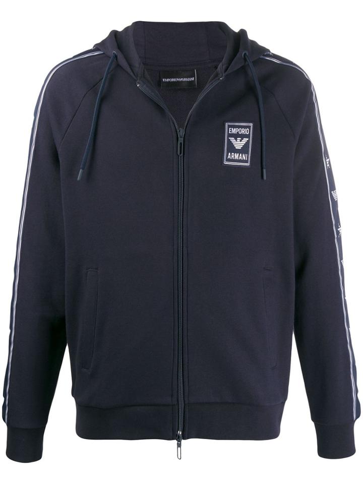 Emporio Armani Logo Patch Zip-up Hoodie - Blue
