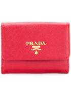 Prada Logo Plaque Flap Wallet - Red