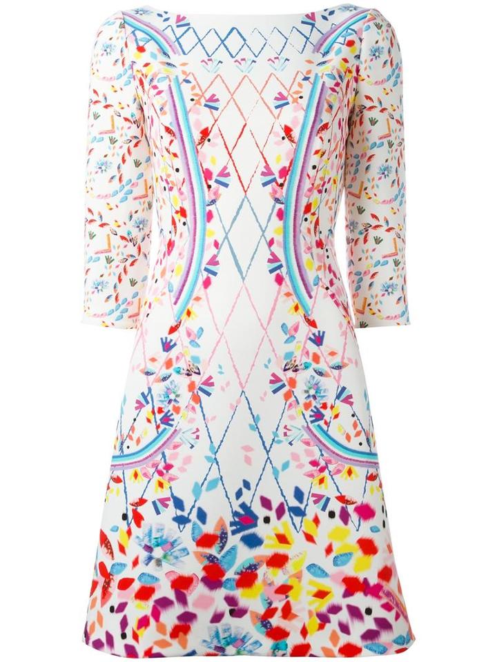 Peter Pilotto Printed Boat Neck Dress, Women's, Size: 14, White, Polyester/spandex/elastane/acetate