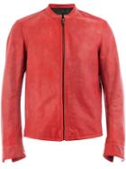 Ajmone Collarless Biker Jacket - Red