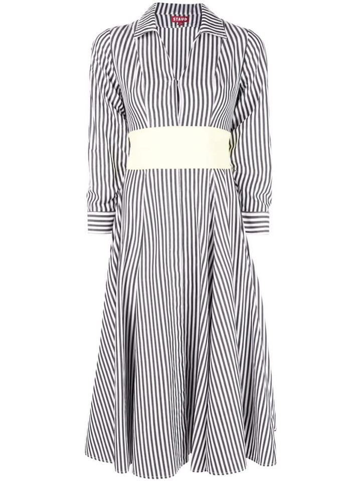 Staud Flared Striped Dress - Black