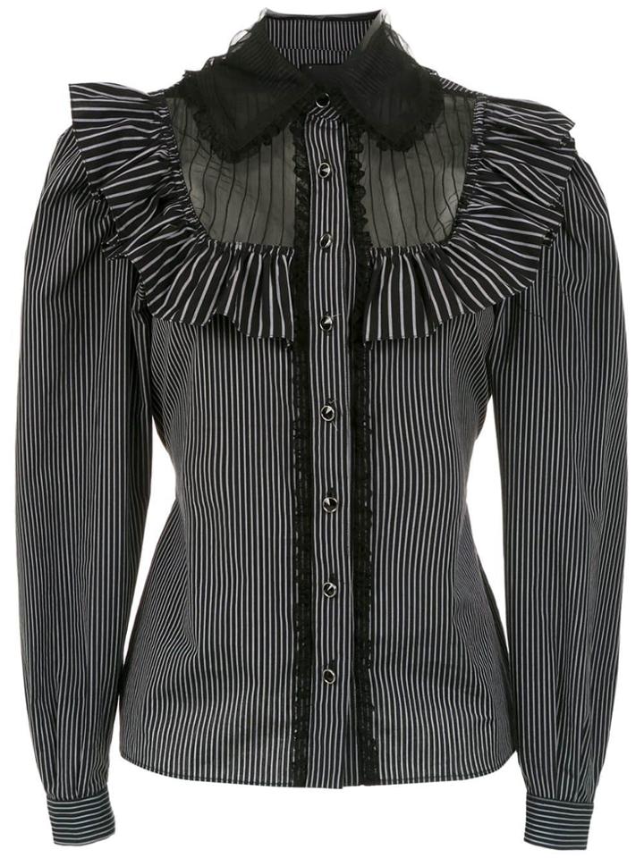 Andrea Bogosian Striped Ruffled Shirt - Black
