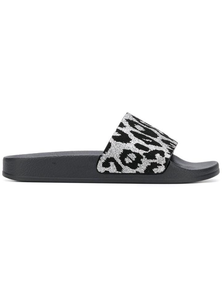 Balmain Glittered Animal-print Slides - Metallic