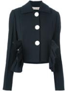 Marni Ruffle Crop Jacket, Women's, Size: 42, Black, Cotton/polyamide/spandex/elastane