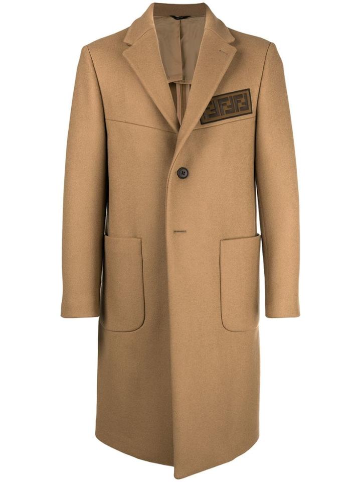 Fendi Embellished Single Breasted Coat - Brown