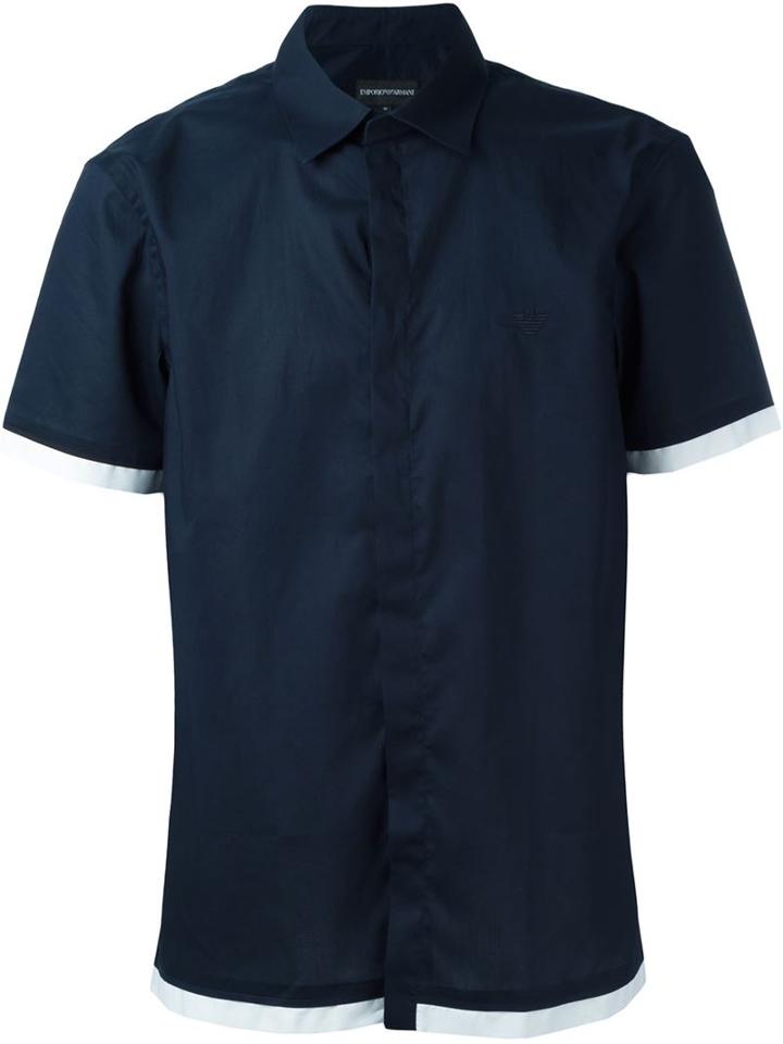 Emporio Armani Embroidered Logo Shirt, Men's, Size: L, Blue, Cotton