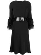 P.a.r.o.s.h. Feather Trim Midi Dress - Black