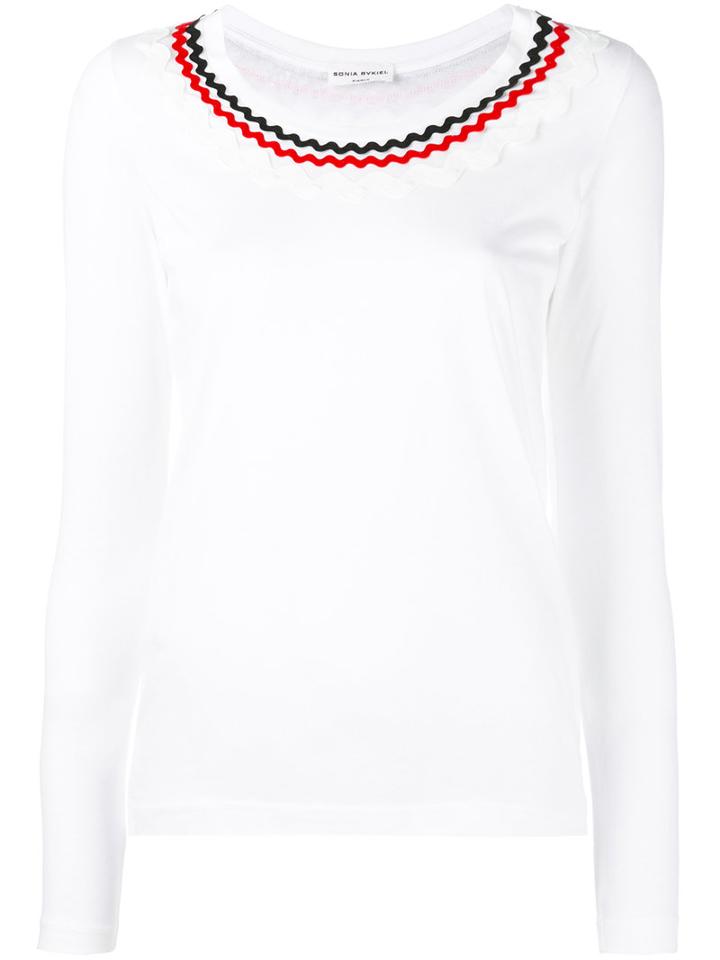 Embellished Neck Longsleeved T-shirt - Women - Cotton - Xs, White, Cotton, Sonia Rykiel