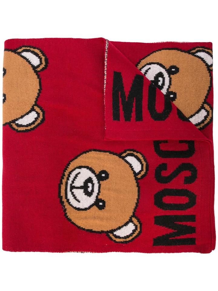 Moschino Teddy Bear Intarsia Scarf - Red